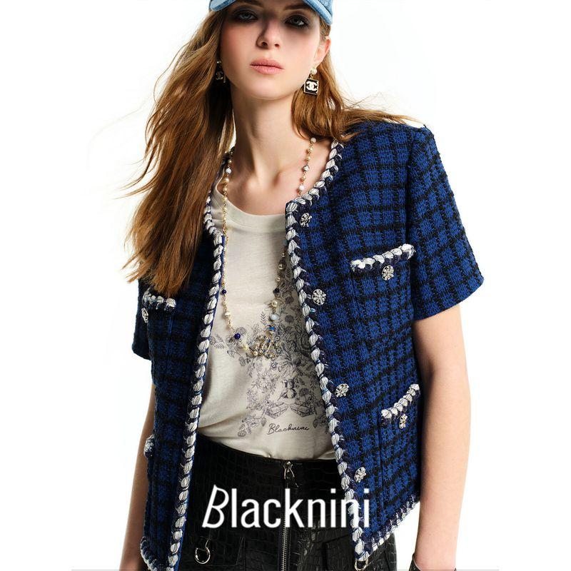 Blacknini Yin Waffle "Grinny" Classic Style Short Sleeve Jacket British Linton Double C Tweed