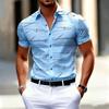 Men Abstract Line Print Lapel Short Sleeve Button Down Shirt