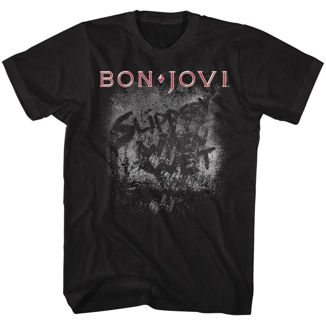Bon Jovi Slippery When Wet Black T-Shirt Full size Black Unisex Shirt XXXL