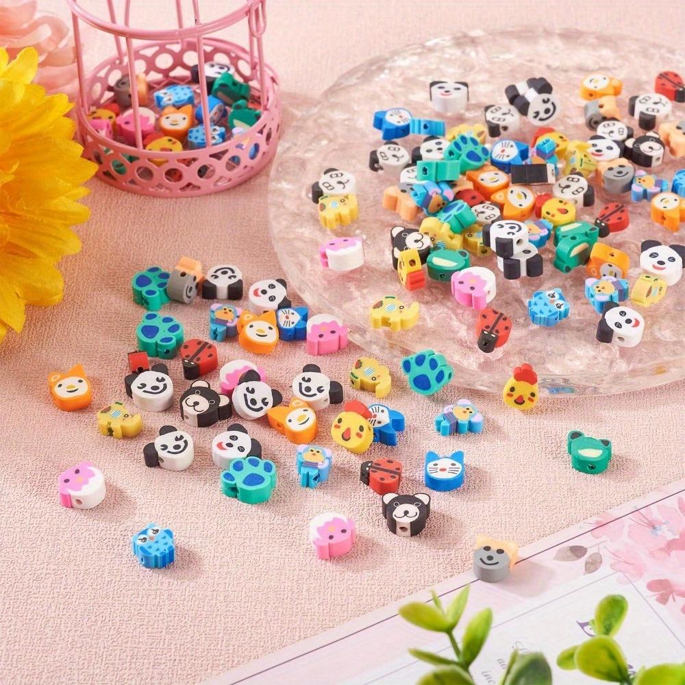 30/50/100 Animal Themed Polymer Clay Beads, Dog, Cat, Panda, Frog, Elephant, Monkey, Spacer Beads, DIY Necklace, Bracelet, Keychain, Jewelry Making