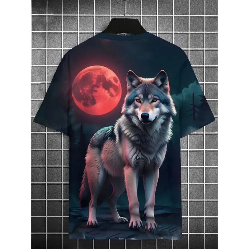 Summer TShirt Animal Wolf 3D Printed Short-Sleeved Street Shoot Oversized Tops Fashion Casual Wear Mens TShirt