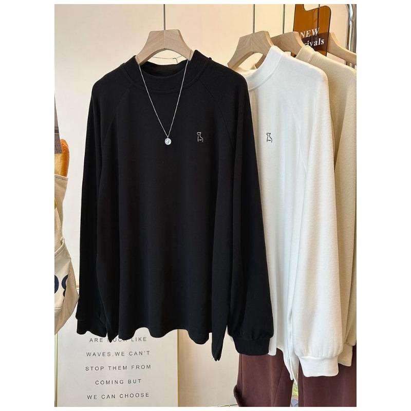 Spring New Style Loose Self-heating Brushed Double-sided German Velvet Long-sleeved T-shirt Women's Bottoming Shirt Top