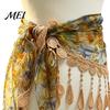 Elegant Tassel Fringe Wrap Women Triangular Shawl Scarf with Tassel, Hollow Lace Retro Oil Outdoor Photography Prop Painting Print, Breathable Fashion