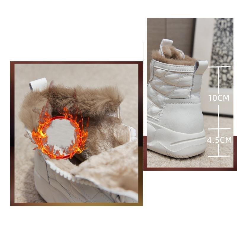 2025 Winter Genuine Leather Shoes Women Snow Boots Non-slip Height Increasing 4.5cm Warm Women Ankle Boots Black White