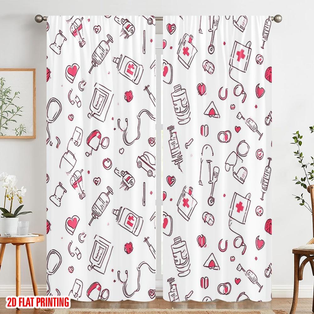 2pcs,2D Plane Printing Print Curtains Hospital Medical Versatile Polyester Fabric (without Rod) Decorations For Home Ldeal for