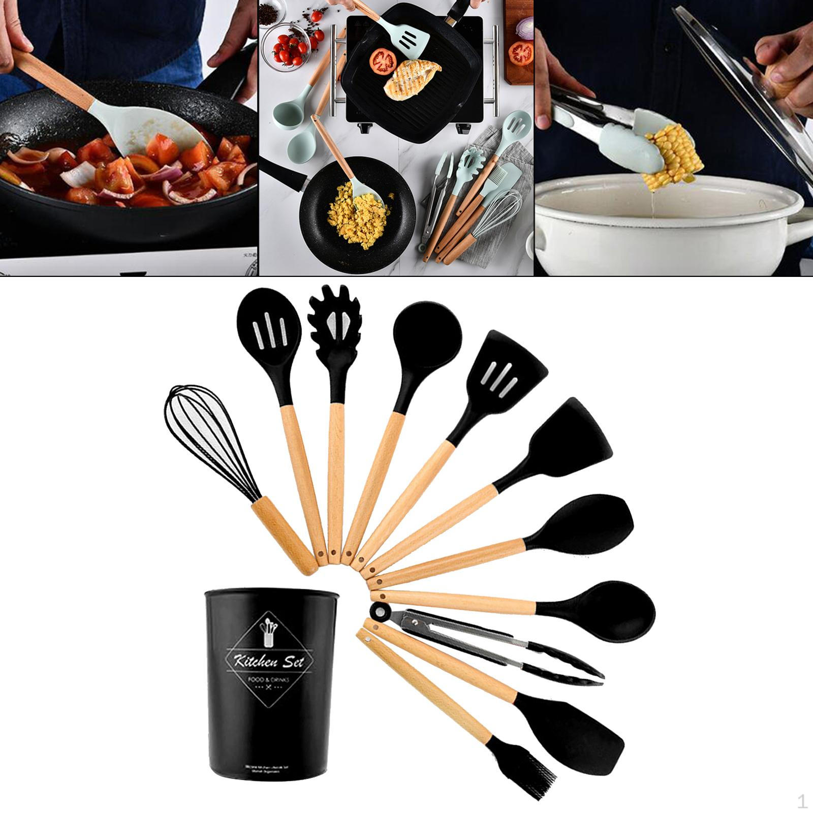 11PCS Cooking Utensils Set Wooden Handle Anti-scalding Tools Helper