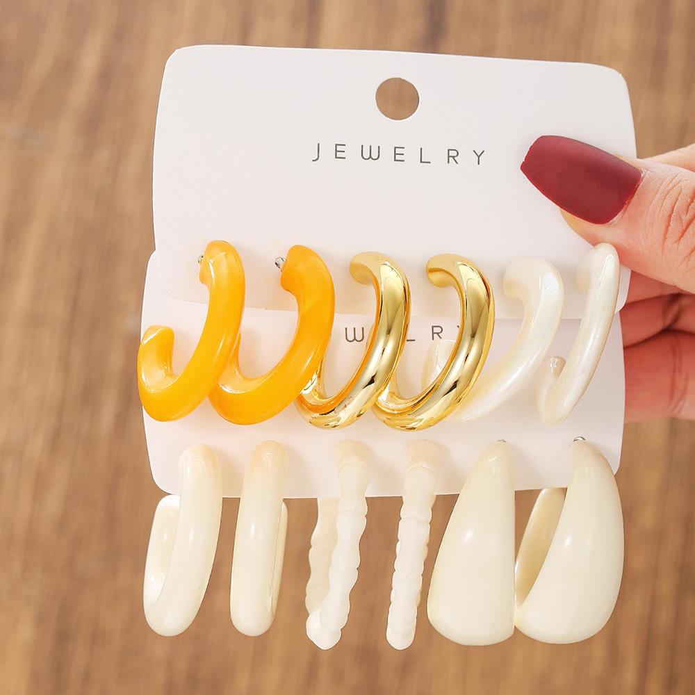 Fashion Earrings Versatile Premium French Smudge Color Niche Resin Earrings Set Irregular Square Earrings