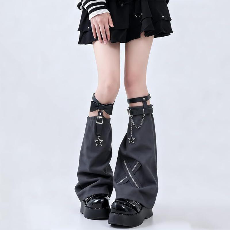 Used [New] [SDRUZHAN] Landmine Leg Warmers Women's Loose Socks Cross Star Chain Gal Lolita Mass Production Leg Cover Punk Style Gothic Lolita