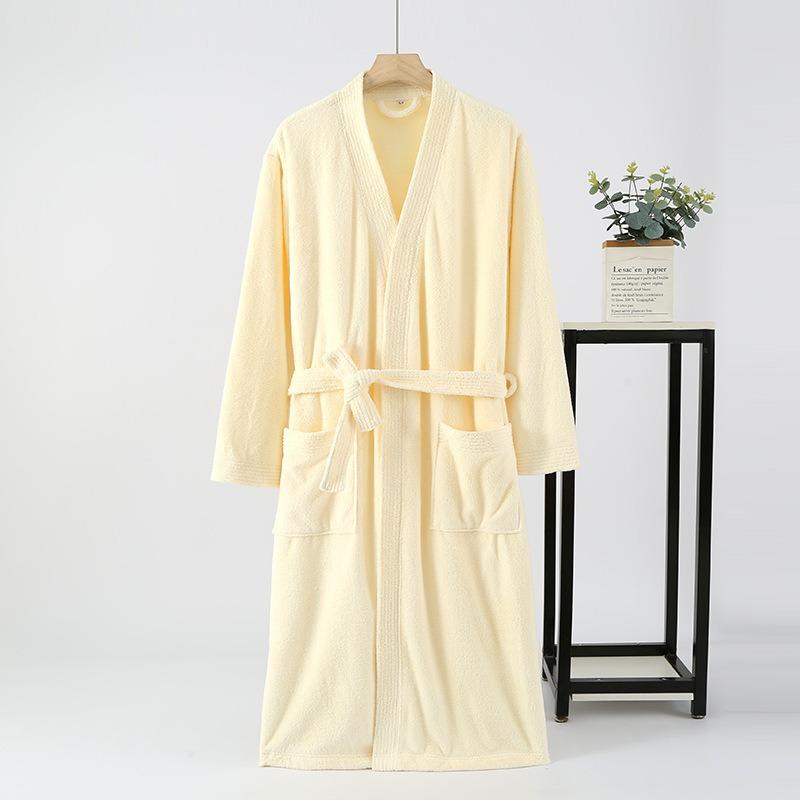 

Men s Bathrobe Absorbs Water and Dries Quickly, Soft and Four Seasons Thickened Long Bath Towel Nightgown S бежевий