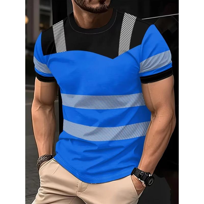 Loose Crew Neck Short Sleeves Striped Fashion Top Casual T-Shirts Men’s S