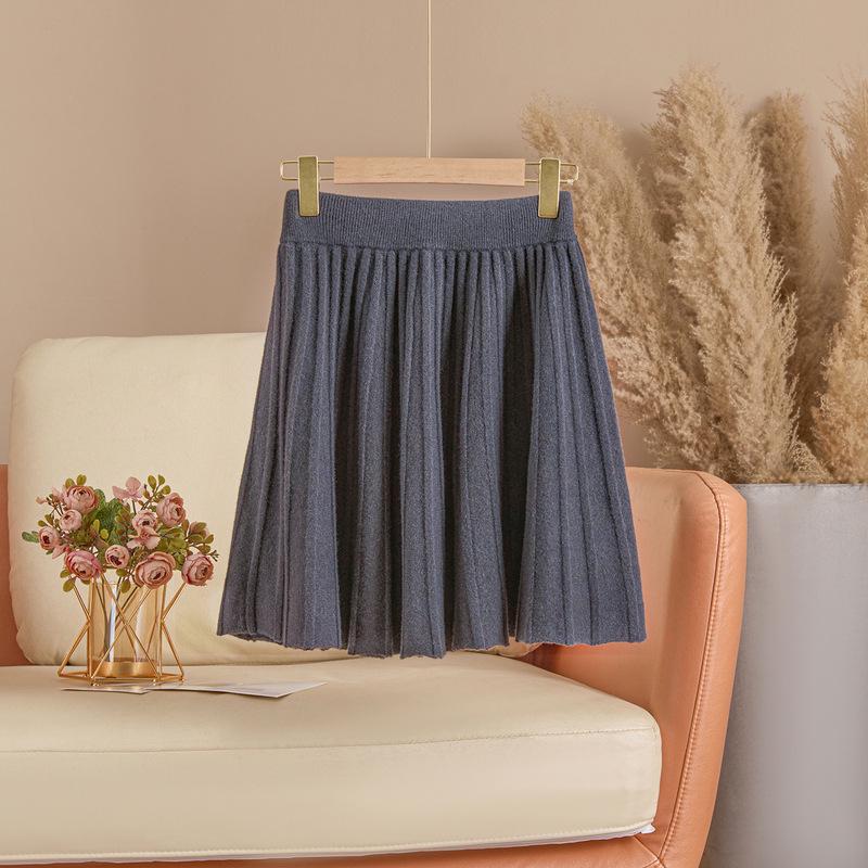 Элегантная шерстяная вязаная плиссированная юбка с высокой талией - Женская стройнящая средней длины для осени/зимы M