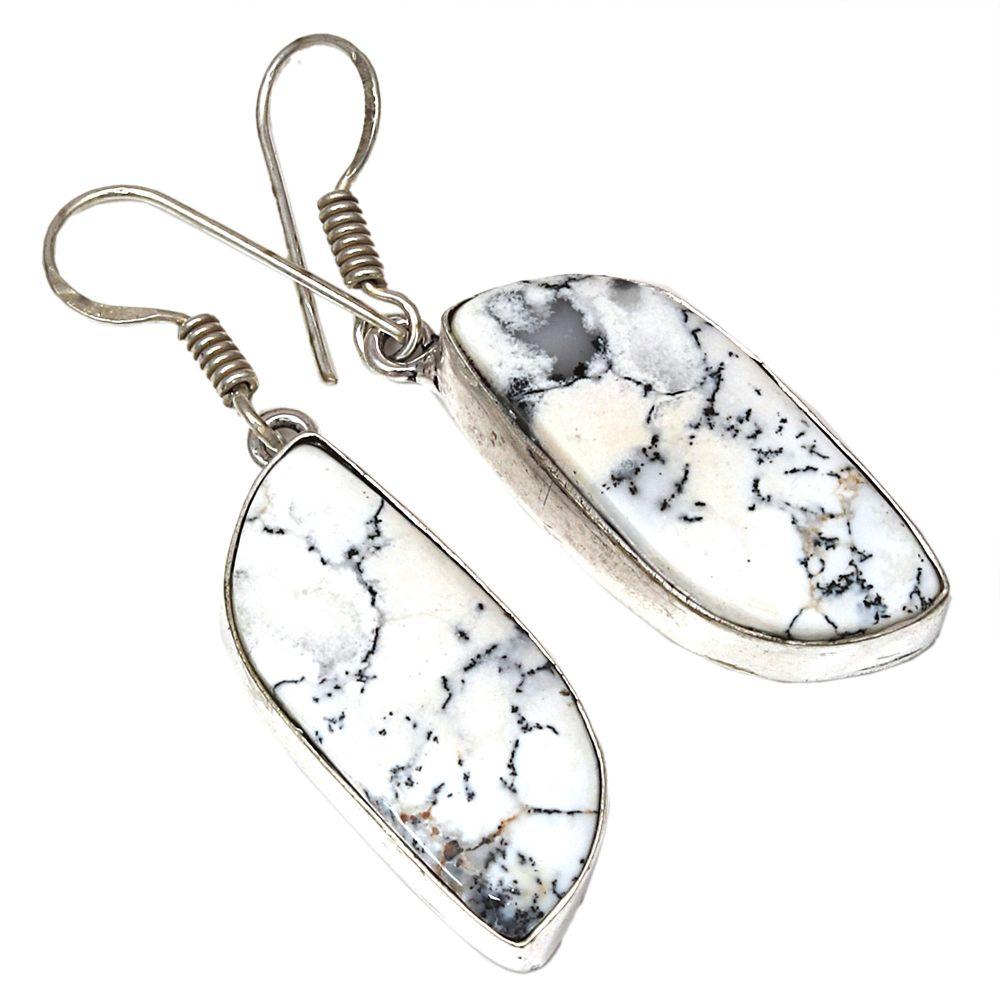 

Серебряные серьги ручной работы с драгоценным камнем дендритовый опал 1,5 дюйма