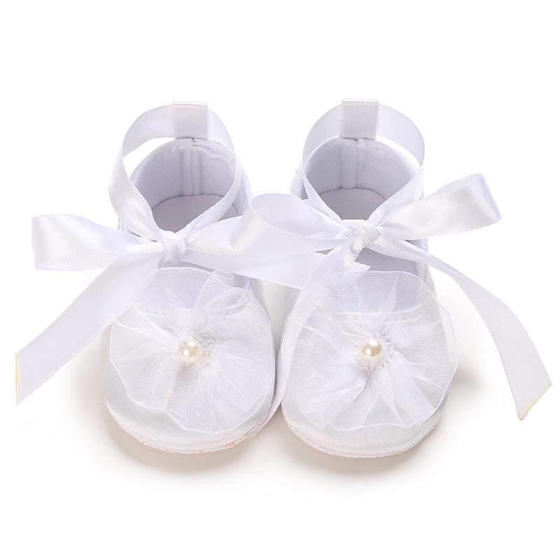 Dívčí princeznovské boty pro batolata Protiskluzové ploché s měkkou bavlněnou podrážkou Stuha Květina Kojenecké Narozeniny První kroky