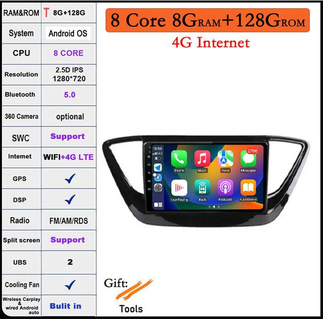 9 Lnch For Hyundai Solaris 2 2017 2018-2020 Android 14 Car Radio Video Multimedia Navigation GPS Stereo Screen Auto