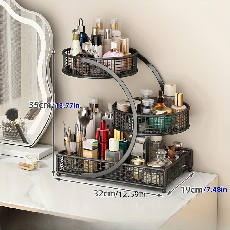 1pc Varnished Metal Cosmetic Organizer,Lightweight No-Installation Makeup Storage Rack for Vanity,Bathroom Countertop Shelf for And Skincare Products
