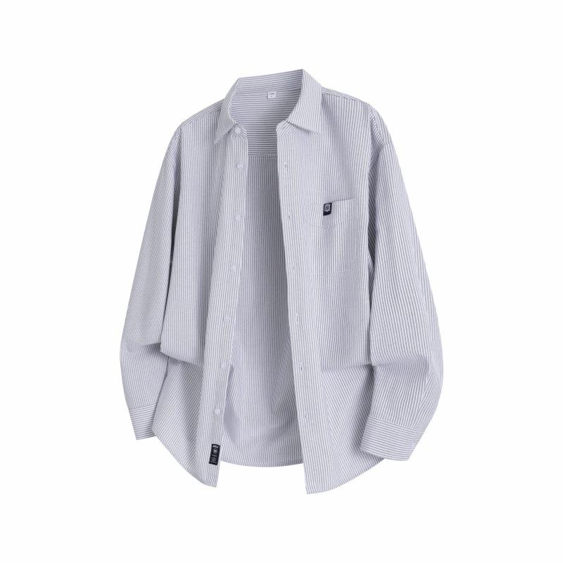 

Осенняя мужская полосатая рубашка с длинным рукавом, мужская свободная повседневная рубашка-куртка, топ 3XL светло-серый