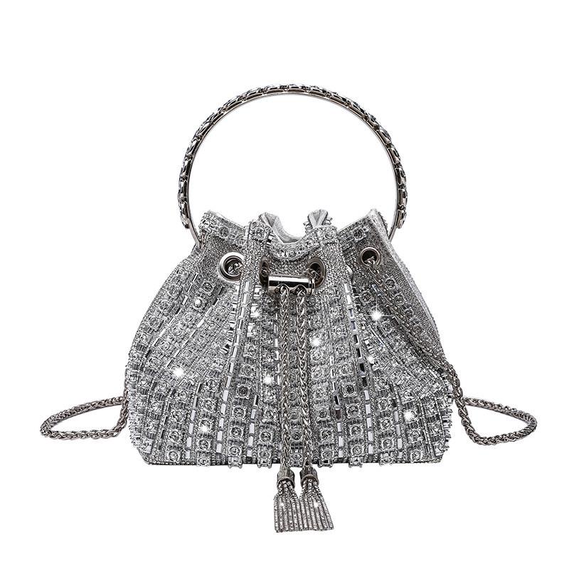 Elegant Silver AB Rhinestone Tassel Handbag - Women's Shoulder Bag for Live Streaming
