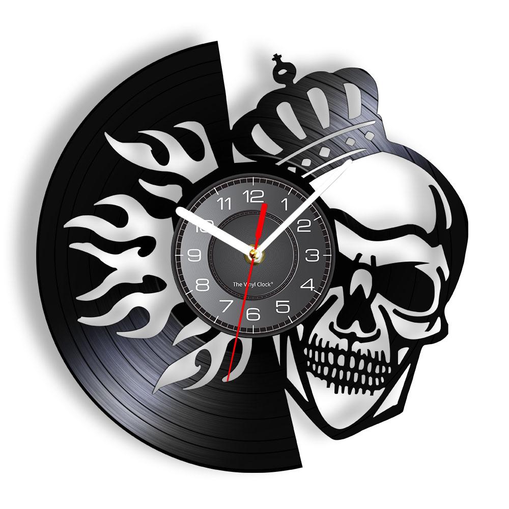 Schädel-Kopf-Vinyl-Schallplatten-Wanduhr im Alter von Skelett-Kopf-Wanduhr, Skelett-Vampir-Männer, Halloween-Dekor, Wandbehang-Uhr