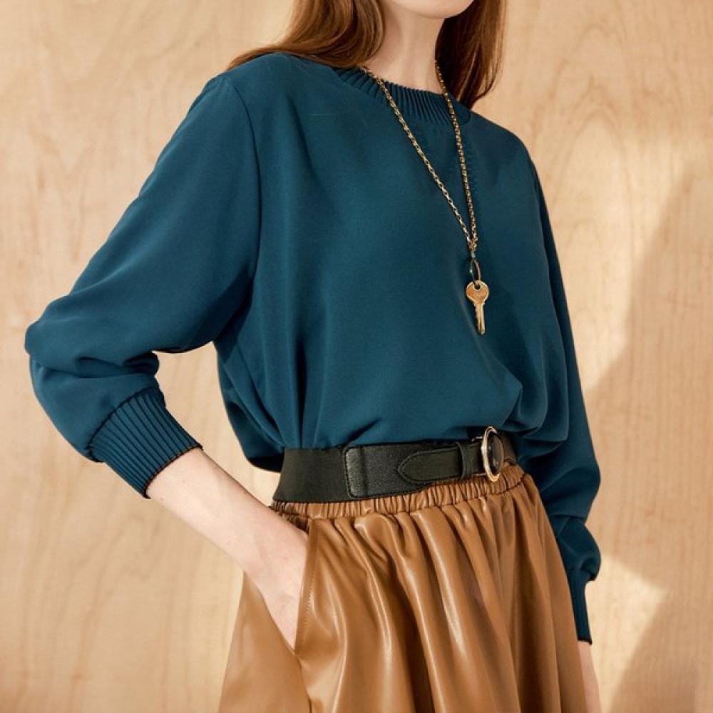 Maxza Long Sleeve Pleats Blouse Round Neck Zb10qb602on violet/FREE