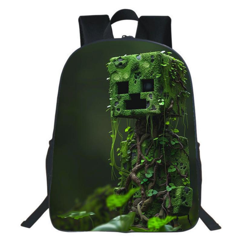 Minecraft Backpack For Kids With Printed Design Nylon School Bag With Padded Straps For Elementary Students