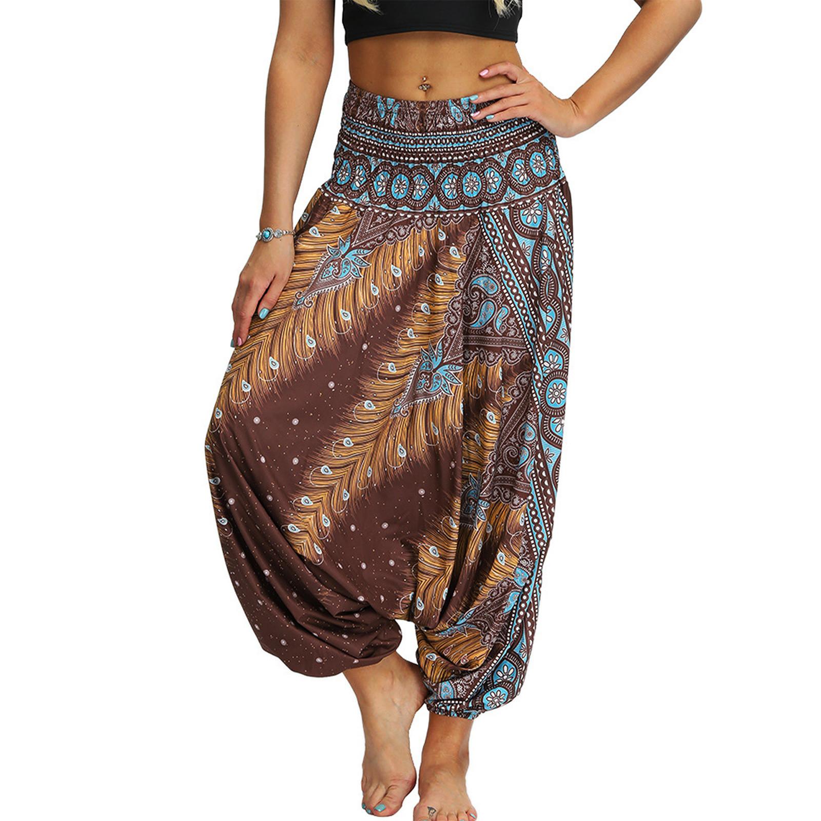 Women Striped High Waist  Pants Women Bandage Elastic Waist Casual Pants one size