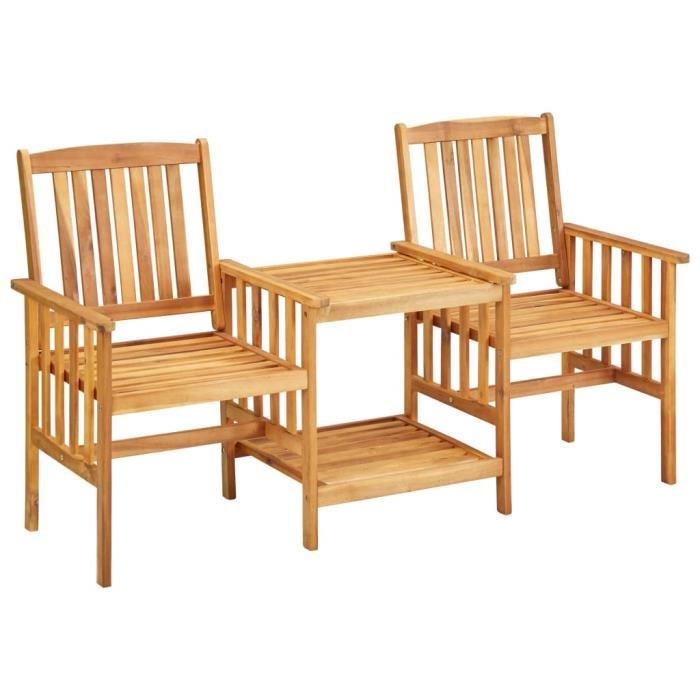 VidaXL Chaises de jardin avec table à thé et coussins Acacia solide