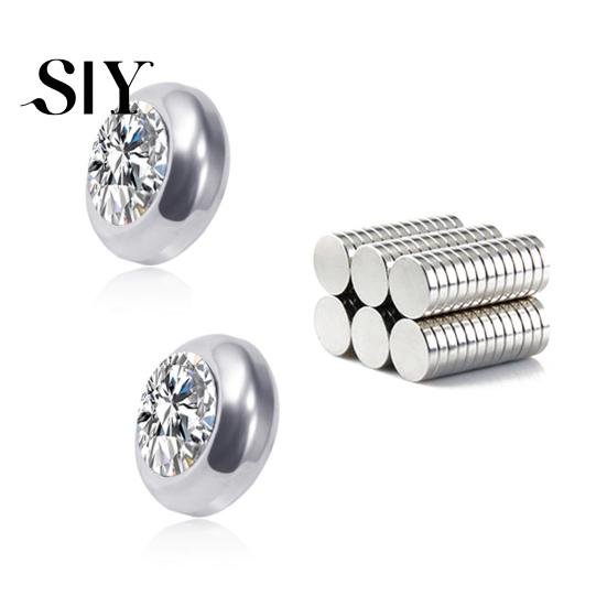Stainless Steel Earrings 1 Pair Ear Studs Non-Piercing Magnetic Round Men Colored Rhinestone Embedded Women Fashion Jewelry Stud