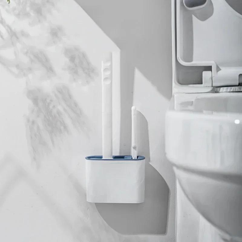 Toilet Brush Hanging Silicone Brush Cleaner Toilet for Bath Accessories Cleaning Brushes Cleaner Toilet Brush with Holders