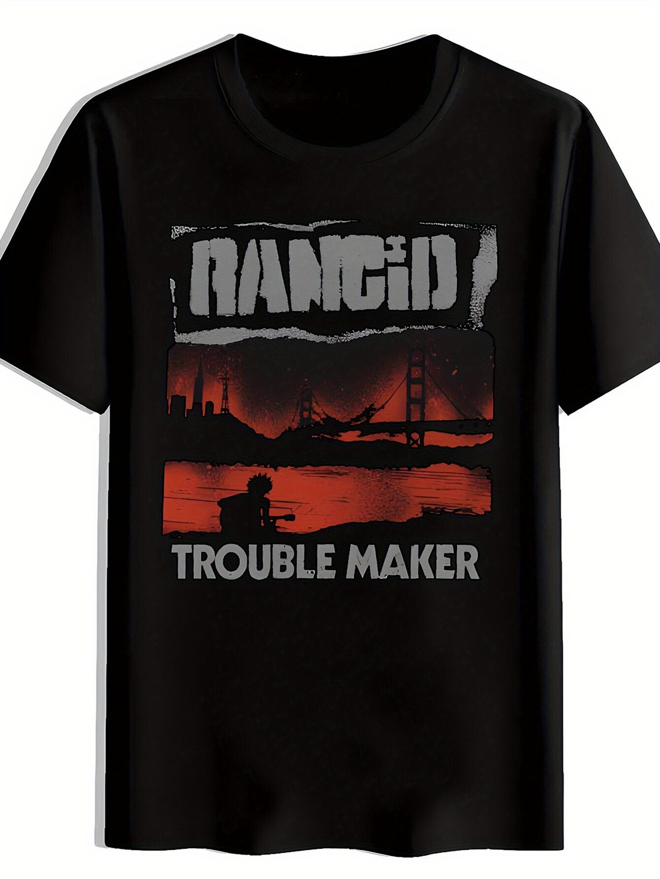 Heavy Metal Band Graphic T-shirt - Black Tee with  Trouble Maker  Vintage Rock Design S