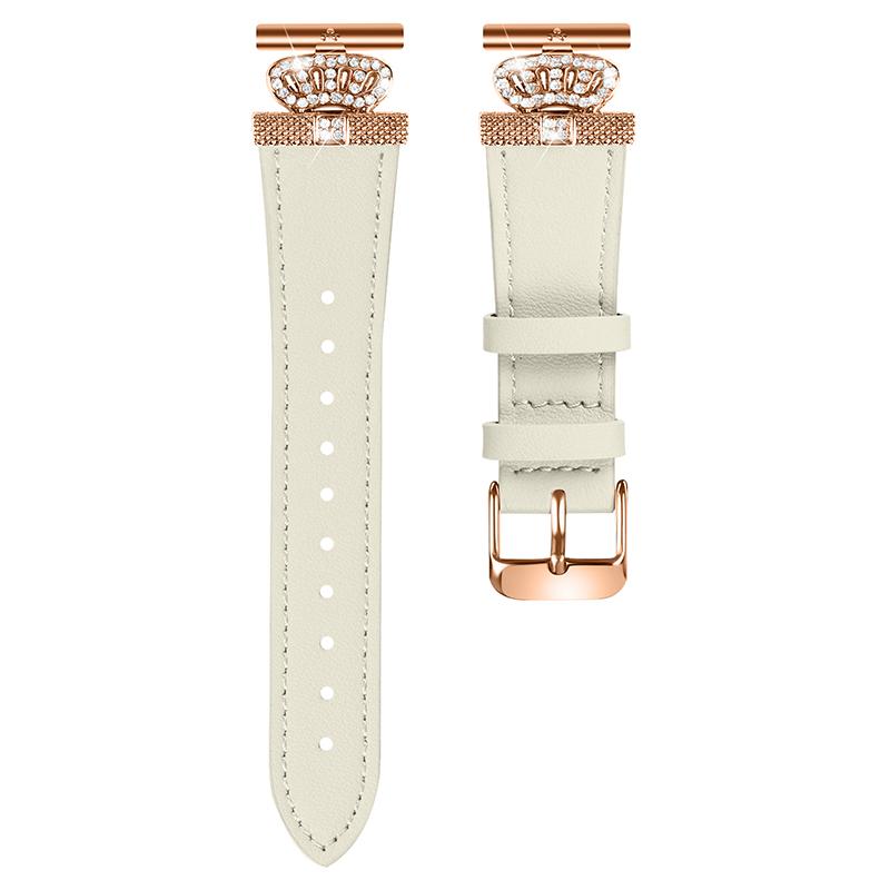 

For LG Watch Sport Rose Gold Buckle Watch Band Rhinestone Crown Connector Cowhide Strap Apricot