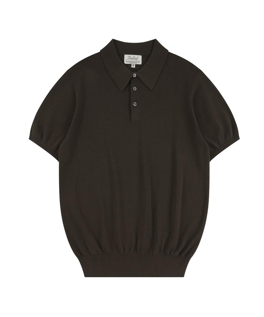 BELLIEF Essential Hard Twist Cotton Short Sleeve Polo Knit (Brown)