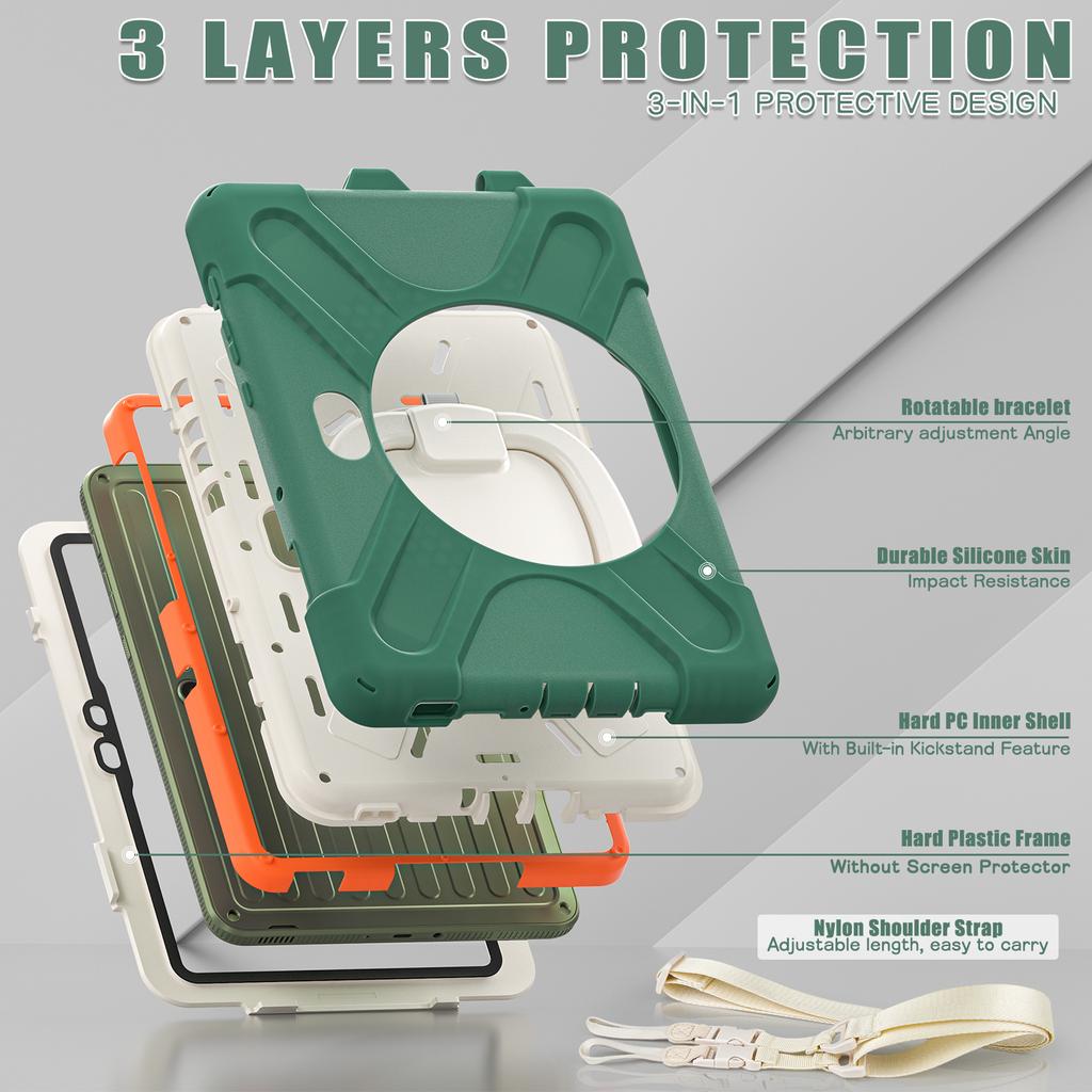 For Samsung Galaxy Tab Active5 Pro X350/X356B/Active Pro T540/T545/T547/Active4 Pro Case with Shoulder Strap TPU + PC + Silicone Kicks