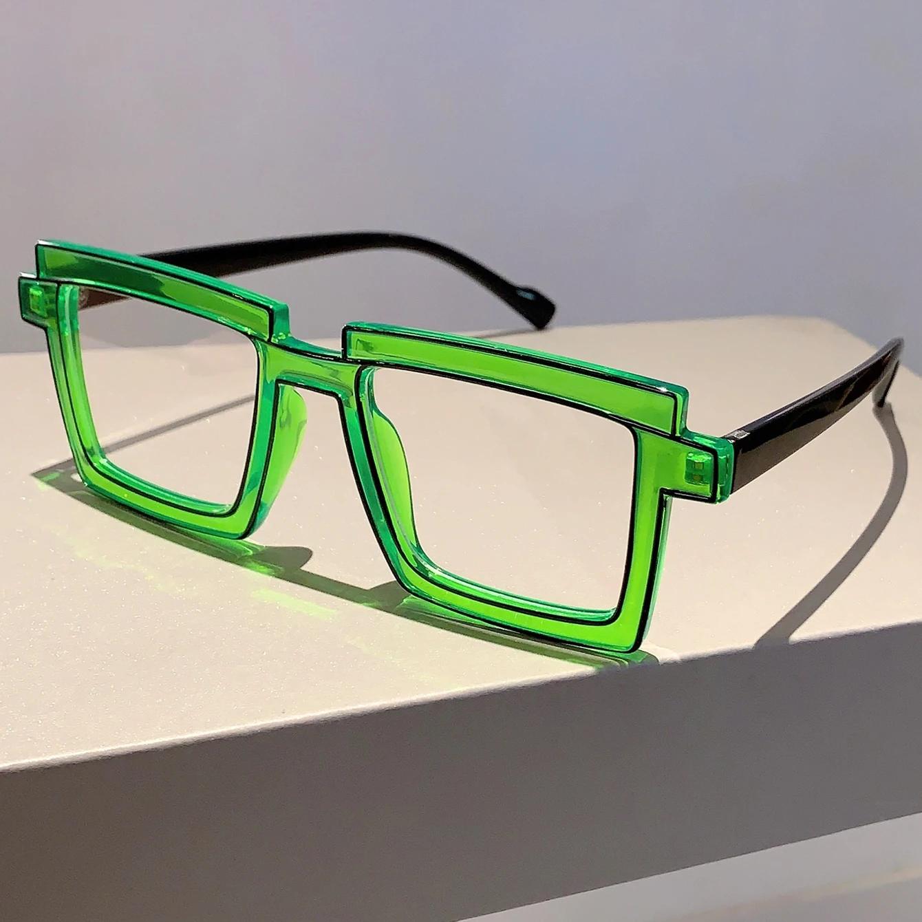 

GM LUMIAS Square Glasses Fashion Cute Cartoon Style Blue Light Blocking Optical Frames Women Trendy Brand Design Decor Eyewear transparent lenses зелёный