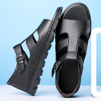 Summer New Men's Business Casual Leather Sandals Hollow Out Breathable Roman Sandals British Flats Shoes