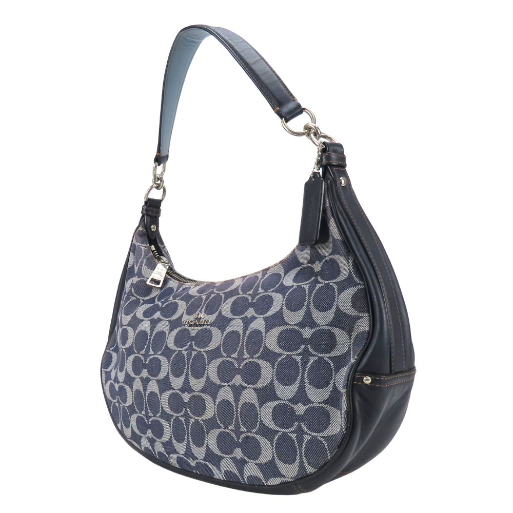Used COACH Shoulder Bag Signature F57553 canvas/leather Navy one belt