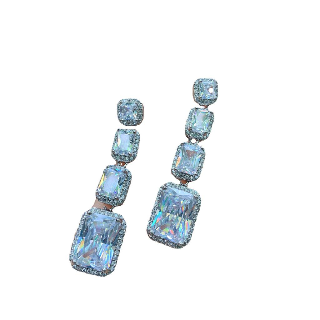 Schmuckstil Retro Beliebt Simulation Weißer Diamant Gelber Diamant Rechteckige Ohrringe