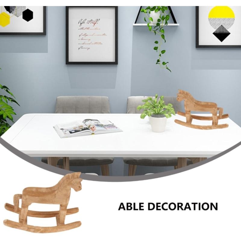 Wooden Rocking Horse Decoration, Vintage Carved Wooden Horse Figurine,Rocking Craft Art Tabletop Ornament Statue for Home Decor