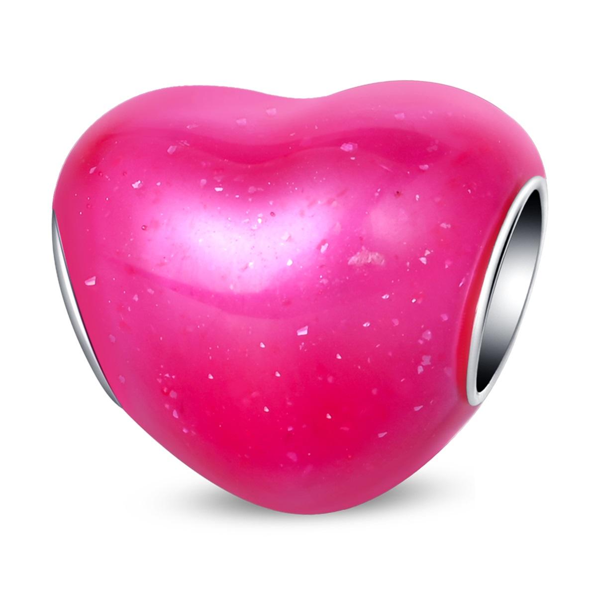 

New Copper Romantic Love Rose Metal Colorful Heart-Shaped Bead Charm Fit Original Bracelets Diy Jewelry Accessories