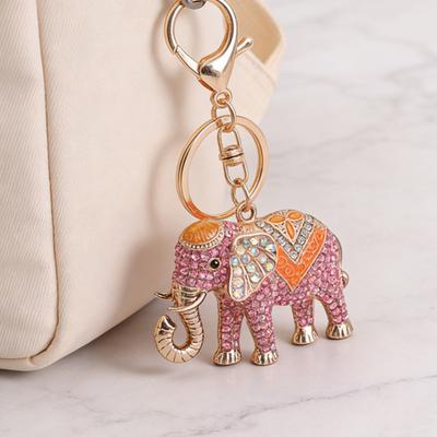 Keychain Sparkling Rhinestones Inlaid Elephant Design Keychain Pendant Enamel Oil Drip Process Smooth Edges Spring Buckle Key Holder Car Keys Good