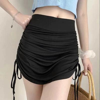 2024 High Waist Drawstring A-Line Mini Skirt - Pleated, Sexy, Hip Wrap, Nightclub Style for Women.