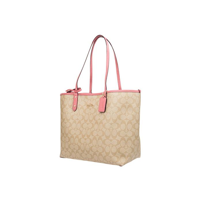 Coach Borsa a Tote Reversibile City 33 Tela Monogram Double-Sided e Pelle Borse Tote da Donna Khaki Rosa 36658-IMBE5