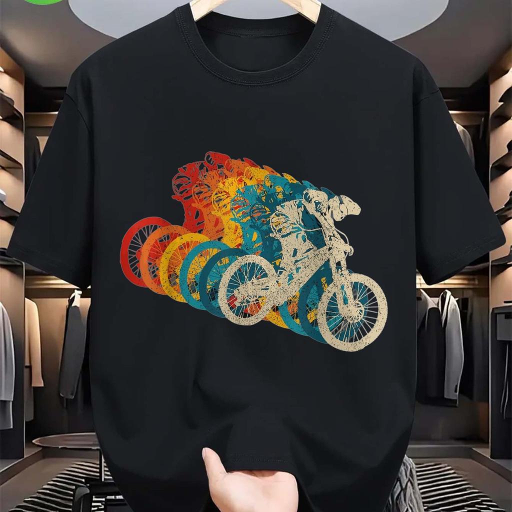Vintage Mountain Biker Graphic Print Unisexs Cotton Tshirt Retro Cycling Graphic Tee Daily Wear