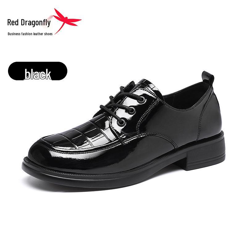 Red Dragonfly Women s Chunky Heel Loafers - Black Patent Leather Spring Collection 37