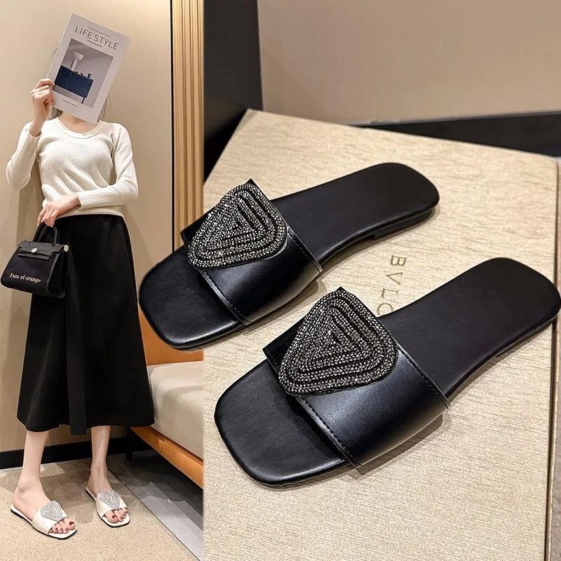 Crystal Women Flats Slippers Summer Open Toe Beach Flip Flops Summer 2025 New Luxury Shoes Outdoor Sandals Femme Slides