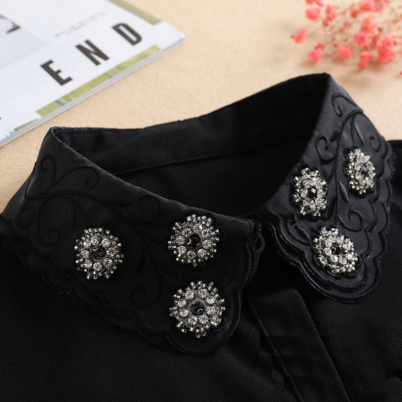 Vintage White Woman Fake Collar Black Crystal Lady Detachable Collar shirt Neckwear False Collar With Beads Clothing Accessories