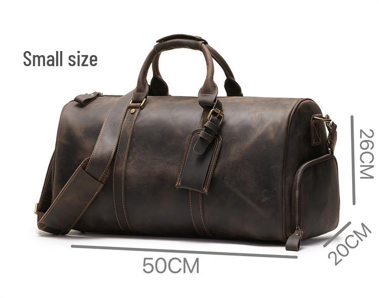 Men's Leather Travel Bag with Shoe Compartment - Vintage Crossbody Carry-On