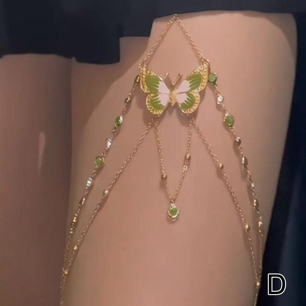 

Летняя хрустальная бабочка кисточки цепь бедра регулируемая нога металлический корпус девушки аксессуар цепь Fo J5R3 greenC-1pcs