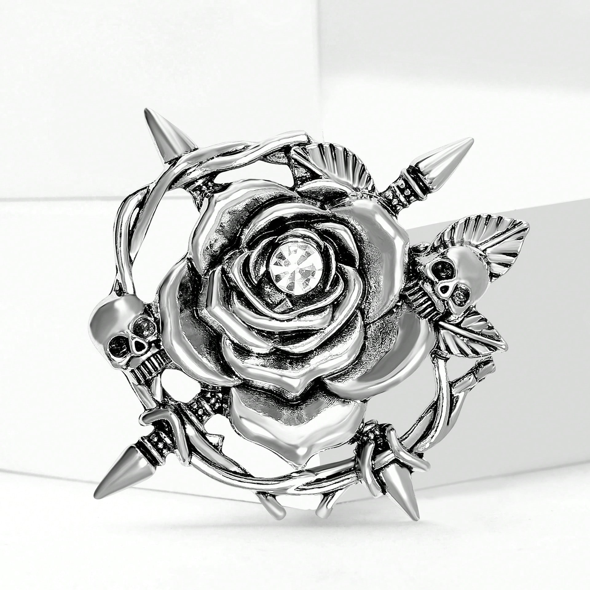 

Vintage creative alloy skull rose brooches classic women s chest flower jewelry brooch rose