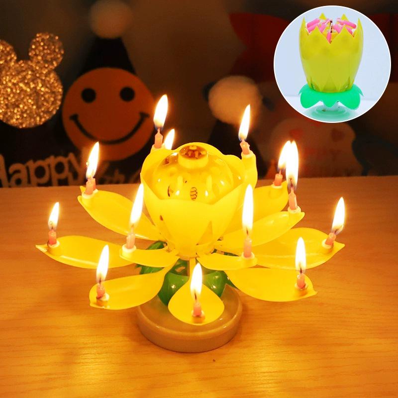 Musical Rotating Lotus Flower Candle for Birthday Parties