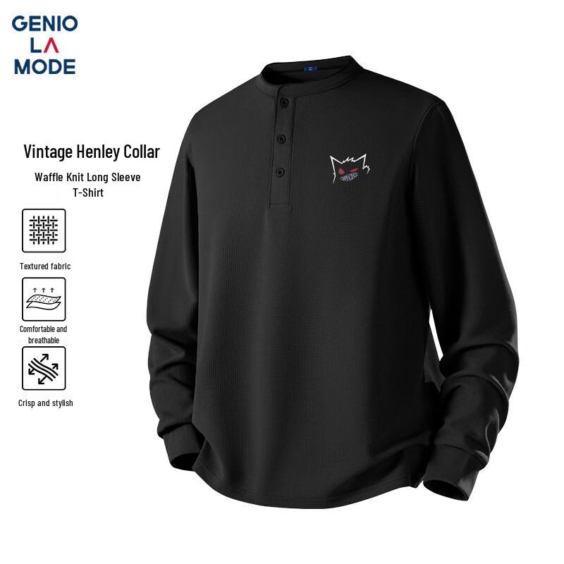 Men s Waffle Knit Henley Long Sleeve T-Shirt M